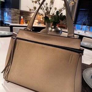 Celine cream Leather Shoulder Bag